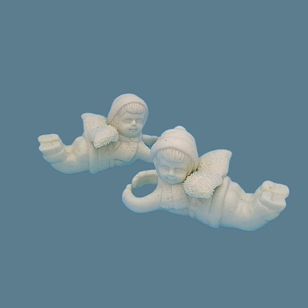 Vintage Bisque Porcelain Angel Candle Holders Set of 2 Snowbabies Style